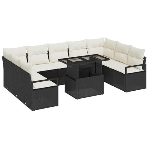 Set Divano da Giardino 10 pcs Nero Poly Rattan - Foto 1