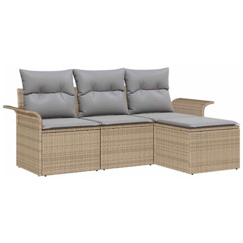 Set Divano da Giardino con cuscino 4 pcs Beige Poly Rattan - Foto 1