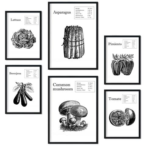 Set Di 6 Stampe Collezione Di Poster Di Verdure Con Estetica Collage Per La Decorazione D'interni A3 & A4 Senza Cornice - Foto 1