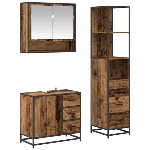 Set di mobili per il bagno con cassetto 3 pcs Legno vecchio - Foto 1