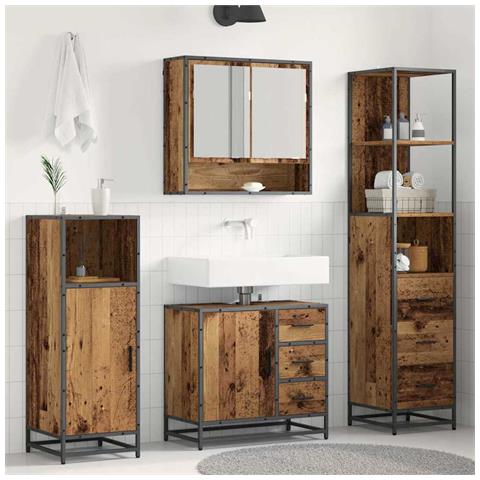 Set di mobili per il bagno con cassetto 3 pcs Legno vecchio - Foto 2