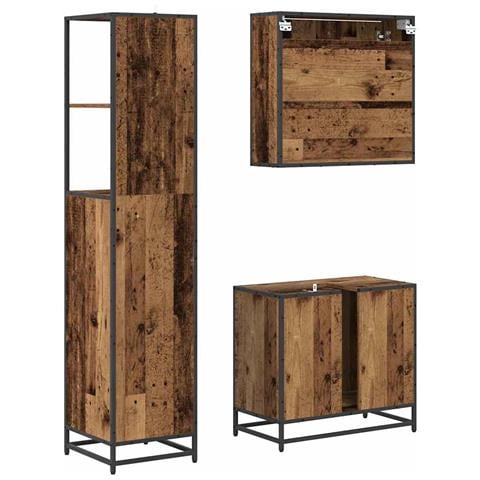 Set di mobili per il bagno con cassetto 3 pcs Legno vecchio - Foto 9