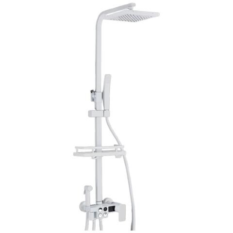 Colonna doccia, Blackswan, tipo M134, modello bianco regolabile, con bocca girevole, doccia ad alta pressione e display digitale, dimensione 120 cm - Foto 1