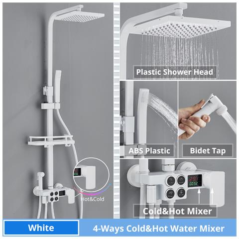 Colonna doccia, Blackswan, tipo M134, modello bianco regolabile, con bocca girevole, doccia ad alta pressione e display digitale, dimensione 120 cm - Foto 4