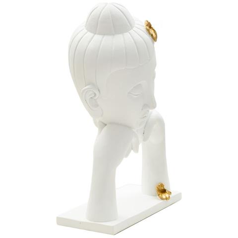 Scultura Testa Buddha Variante B In Resina Bianca Con Foglie D'oro - Foto 2