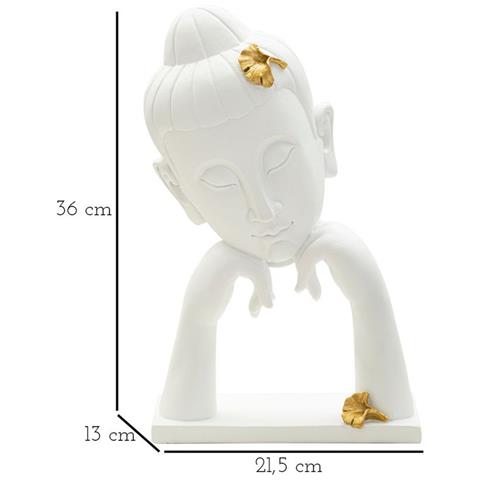 Scultura Testa Buddha Variante B In Resina Bianca Con Foglie D'oro - Foto 7