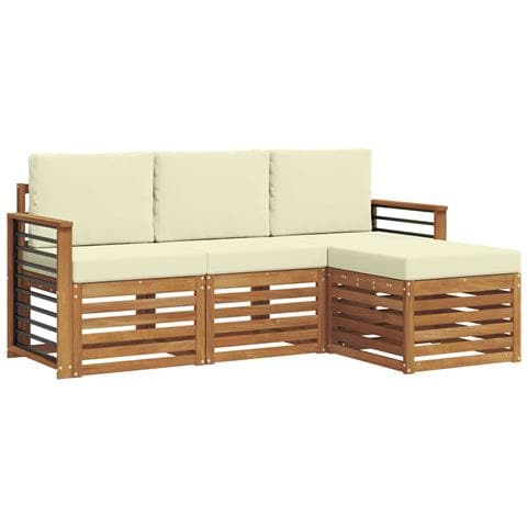 Set divani 4 pcs Naturale e Crema Legno di Acacia Massello - Foto 1