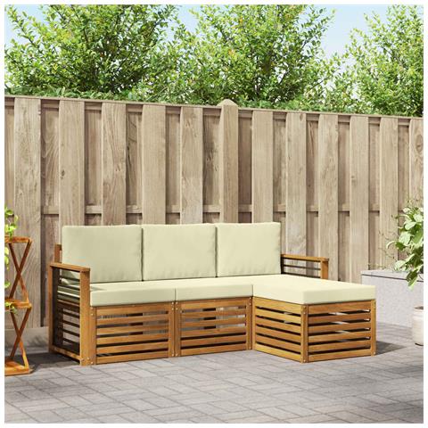 Set divani 4 pcs Naturale e Crema Legno di Acacia Massello - Foto 2
