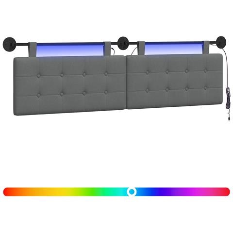 Testiera sospesa Con luce LED Grigio Scuro Tessuto - Foto 1