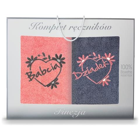 Set di asciugamani 2x50x90 cm - Corallo-Grafite - Morbidi - Ricamati - Regalo per i nonni - Foto 4