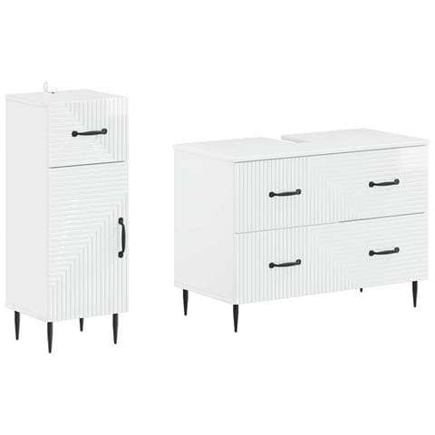 Set di Armadi da Bagno da 2 Pezzi HAARLEM Bianco Lucido - Foto 1