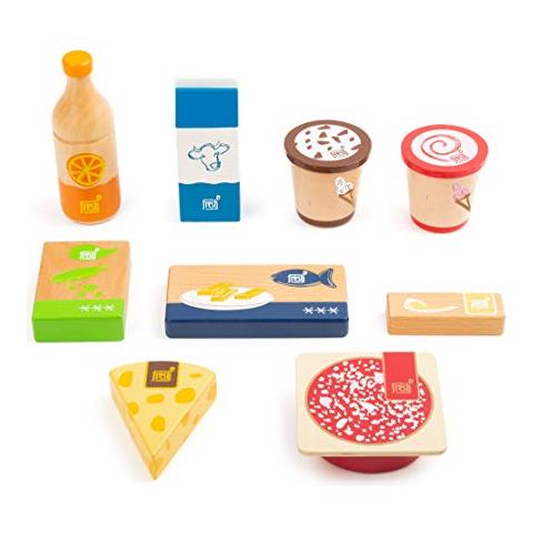-11441 Set Di Prodotti Da Frigor E Surgelati Fresh, In Legno, Accessori Per Negozietto E Cucina Da Gioco, 9 Pezzi Giocattoli, Multicolore, 11441 - Foto 2