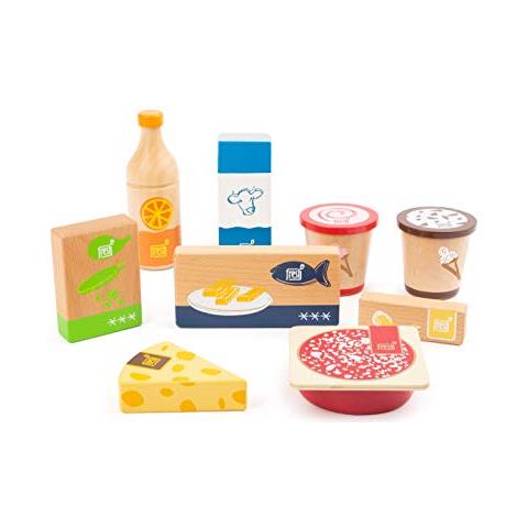 -11441 Set Di Prodotti Da Frigor E Surgelati Fresh, In Legno, Accessori Per Negozietto E Cucina Da Gioco, 9 Pezzi Giocattoli, Multicolore, 11441 - Foto 1