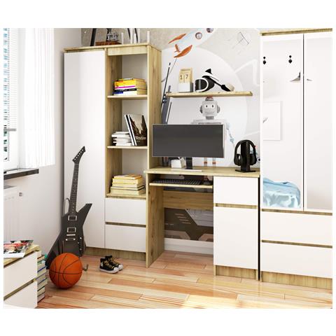 Scrivania per computer PIKSEL destro, 1 anta e 1 cassetto, 90x50x77 cm, Colore Quercia Artisan e Bianco - Foto 4