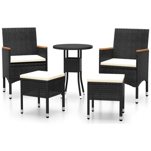 Set Divani Da Giardino 5 Pz In Polyrattan Nero - Foto 2