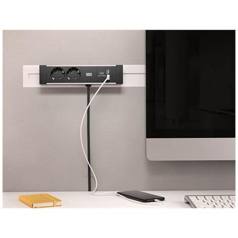 Desk Rail Prolunghe E Multiple 2 M 2 Presa (e) Ac Interno Nero, Argento - Foto 3