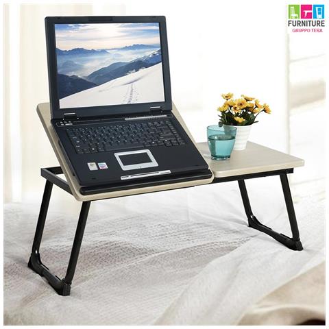 Tavolino Vassoio Da Letto Divano Per Notebook Pc Laptop Pieghevole Leggio 65x30 - Foto 4