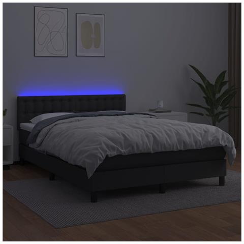 Giroletto a Molle con Materasso e LED Nero 140x200cm Similpelle - Foto 2