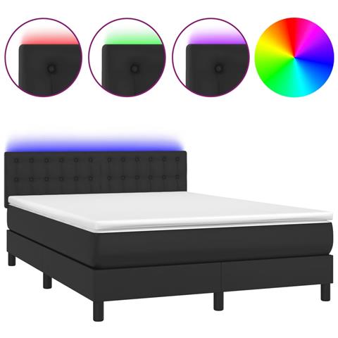 Giroletto a Molle con Materasso e LED Nero 140x200cm Similpelle - Foto 1