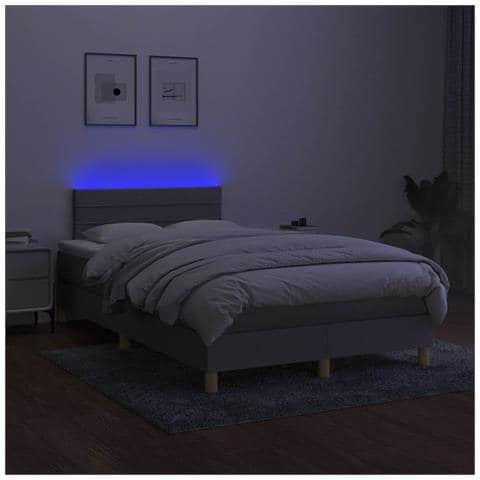 Letto a Molle Materasso e LED Grigio Chiaro 120x190 cm Tessuto - Foto 2
