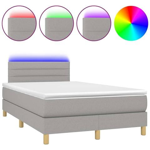 Letto a Molle Materasso e LED Grigio Chiaro 120x190 cm Tessuto - Foto 1