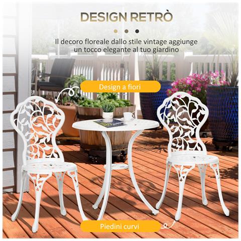 Set da Giardino 3 Pezzi in Alluminio Bianco, 2 Sedie da Esterno 45x42x85.5 cm e Tavolino Rotondo Ø61x66.5 cm - Foto 2