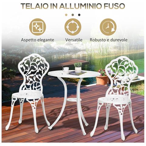 Set da Giardino 3 Pezzi in Alluminio Bianco, 2 Sedie da Esterno 45x42x85.5 cm e Tavolino Rotondo Ø61x66.5 cm - Foto 6