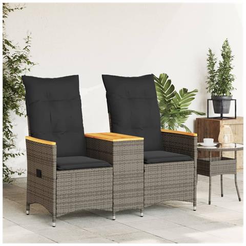 Divano Giardino Reclinabile 2 Posti Tavolino Grigio Polyrattan - Foto 3