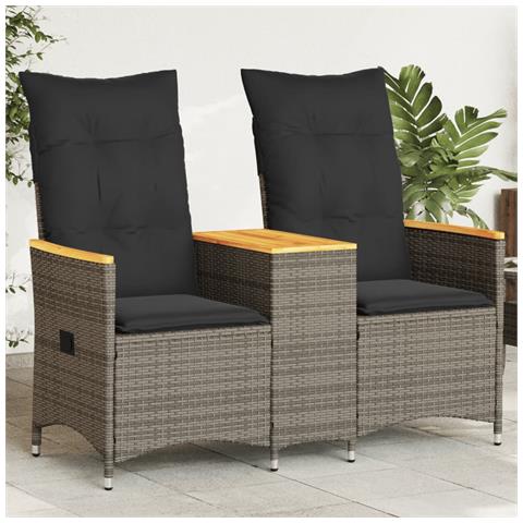 Divano Giardino Reclinabile 2 Posti Tavolino Grigio Polyrattan - Foto 1