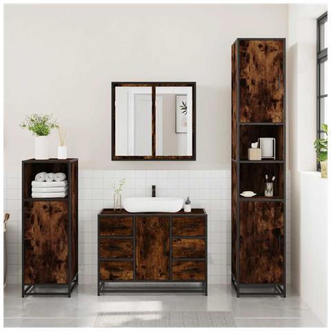 Set Mobili Da Bagno 3 Pz Rovere Fumo In Legno Multistrato - Foto 3