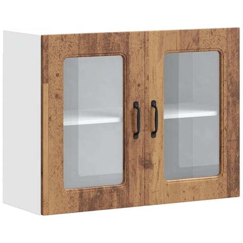 Pensile Da Cucina Con Porta In Vetro Kalmar Legno Vecchio - Foto 2