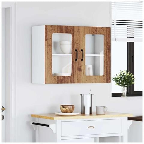 Pensile Da Cucina Con Porta In Vetro Kalmar Legno Vecchio - Foto 3