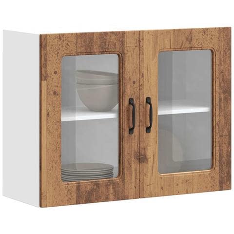 Pensile Da Cucina Con Porta In Vetro Kalmar Legno Vecchio - Foto 1