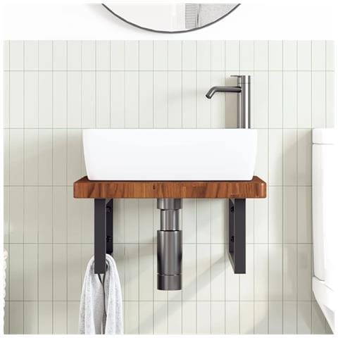 Ripiano A Parete Per Lavabo In Acciaio E Massello Di Rovere - Foto 2
