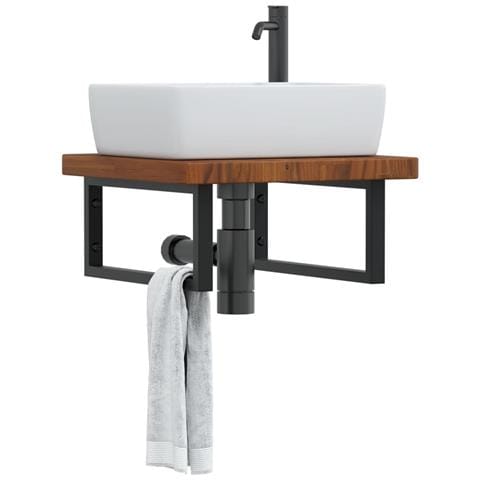 Ripiano A Parete Per Lavabo In Acciaio E Massello Di Rovere - Foto 8