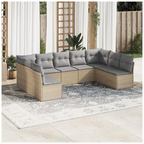 Lusso Casadino -  Set Divano Da Giardino 9 Pz Con Cuscini Beige In Polyrattan - Foto 3