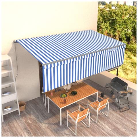 Tenda Sole Retrattile Manuale Con Parasole 5x3m Blu E Bianco - Foto 7