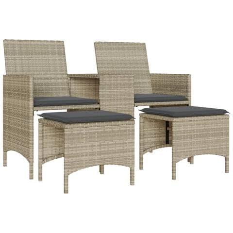 Divano Giardino 2Posti Tavolo Sgabelli Grigio Chiaro Polyrattan - Foto 1