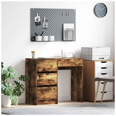 Scrivania Marrone Rovere Affumicato Legno Ingegnerizzato Media - Foto 2
