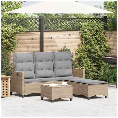 Set Divano da Giardino 3 pz con Cuscini a L Beige in Polyrattan - Foto 2
