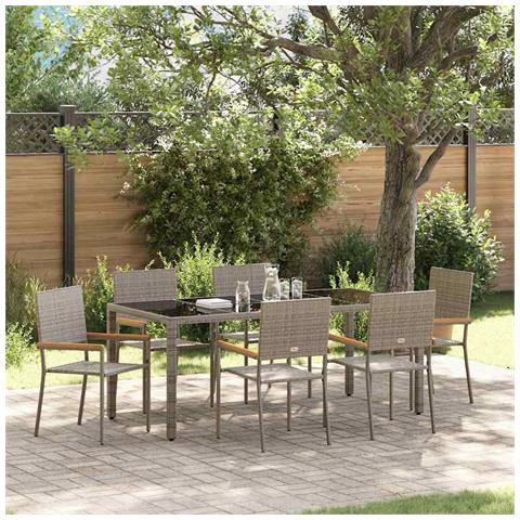Set da Pranzo per Giardino 7 pcs Grigio 190 x 90 x 75 cm - Foto 2