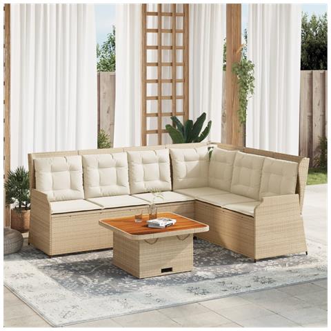 Set Divani da Giardino 5 pz con Cuscini in Polyrattan Beige - Foto 2