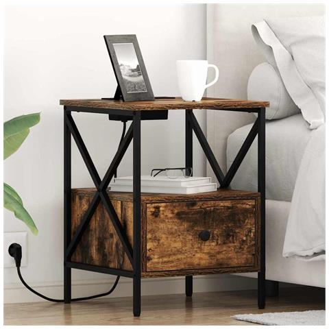 Armadio da Notte con cassetto Rovere fumo 41.5 x 40.5 x 55 cm - Foto 2