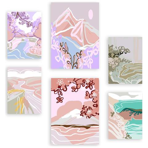 Set Di 6 Stampe Natura Silenziosa In Paesaggi Astratti, Dipinti Decorativi Estetici Per Il Tuo Soggiorno, Camera Da Letto, Casa A3 & A4 Senza Cornice - Foto 1