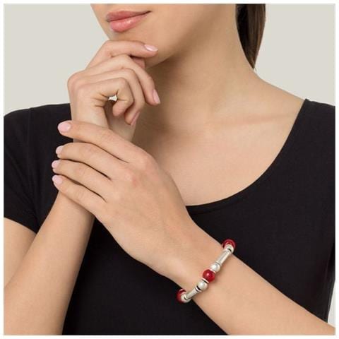 Bracciale Multiperle In Pelle Rossa E Argento Liss - Foto 2