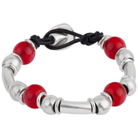 Bracciale Multiperle In Pelle Rossa E Argento Liss - Foto 1