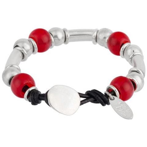 Bracciale Multiperle In Pelle Rossa E Argento Liss - Foto 3