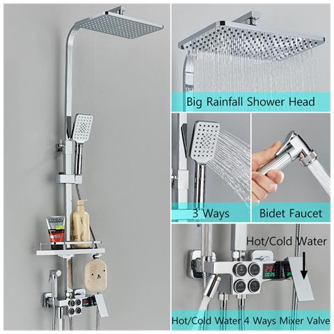 Colonna doccia, Blackswan, tipo M133, modello cromato regolabile, con bocca girevole, doccia ad alta pressione e display digitale, dimensione 120 cm - Foto 2