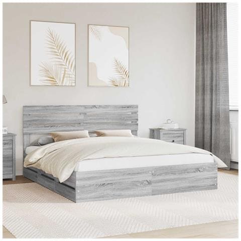Struttura del letto con cassetto Grigio Sonoma 200 x 200 cm - Foto 2