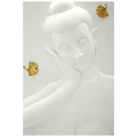 Pannello Da Parete Buddha In Resina Bianca Con Foglie Di Ginkgo Dorate - Foto 2